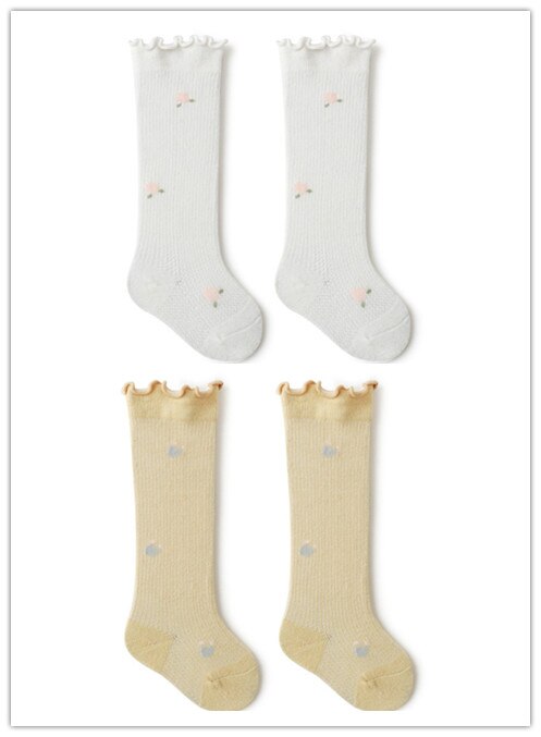 2Pairs 0-3Y spring and summer breathable baby socks combed cotton boys and girls newborn socks: 2 / XS