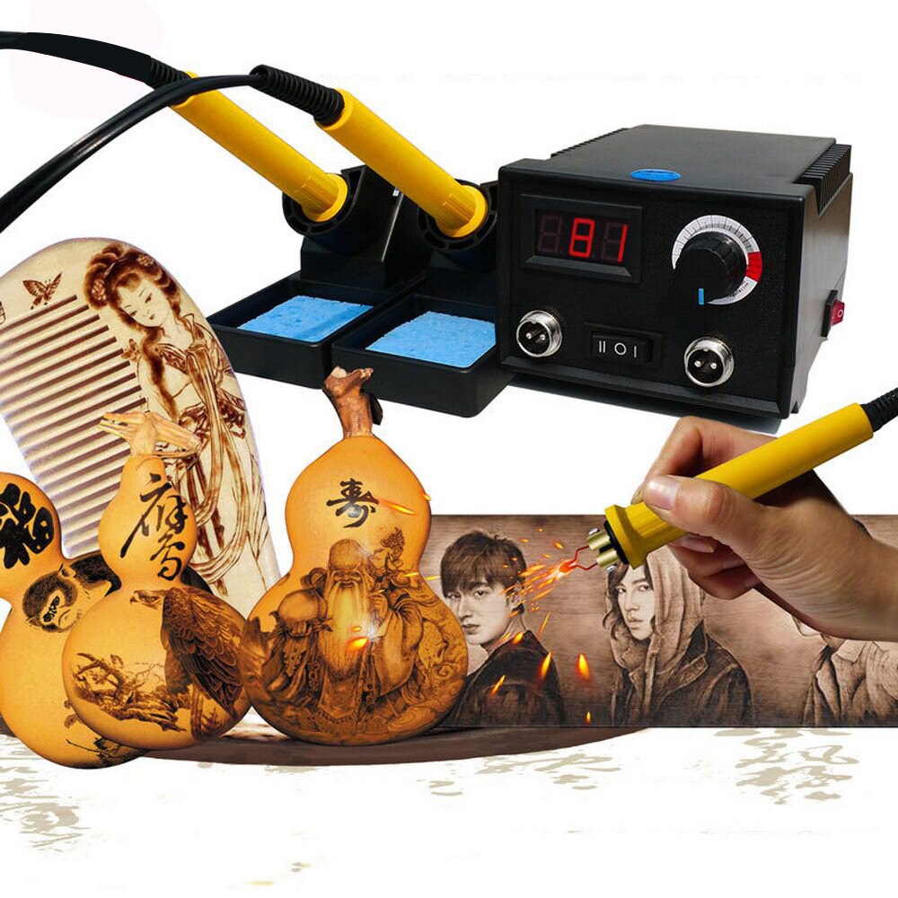 60W Wood Burning Machine Burner Pyrography Pen Gourd Crafts Tool Set with Welding Wire Top Adjustable Temperature 20 Wire Tips
