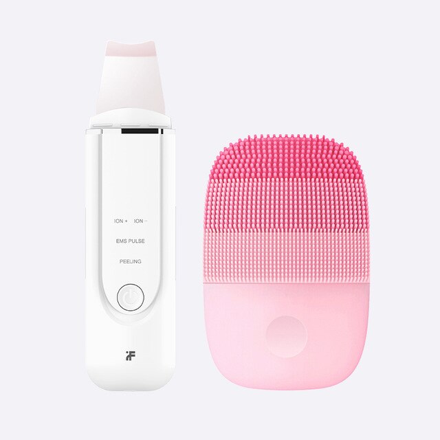 Xiaomi Inface Facial Cleansing Brush Vacuum Blackhead Remover Ultrasonic Ion Cleansing Skin Scrubber: Pink add White
