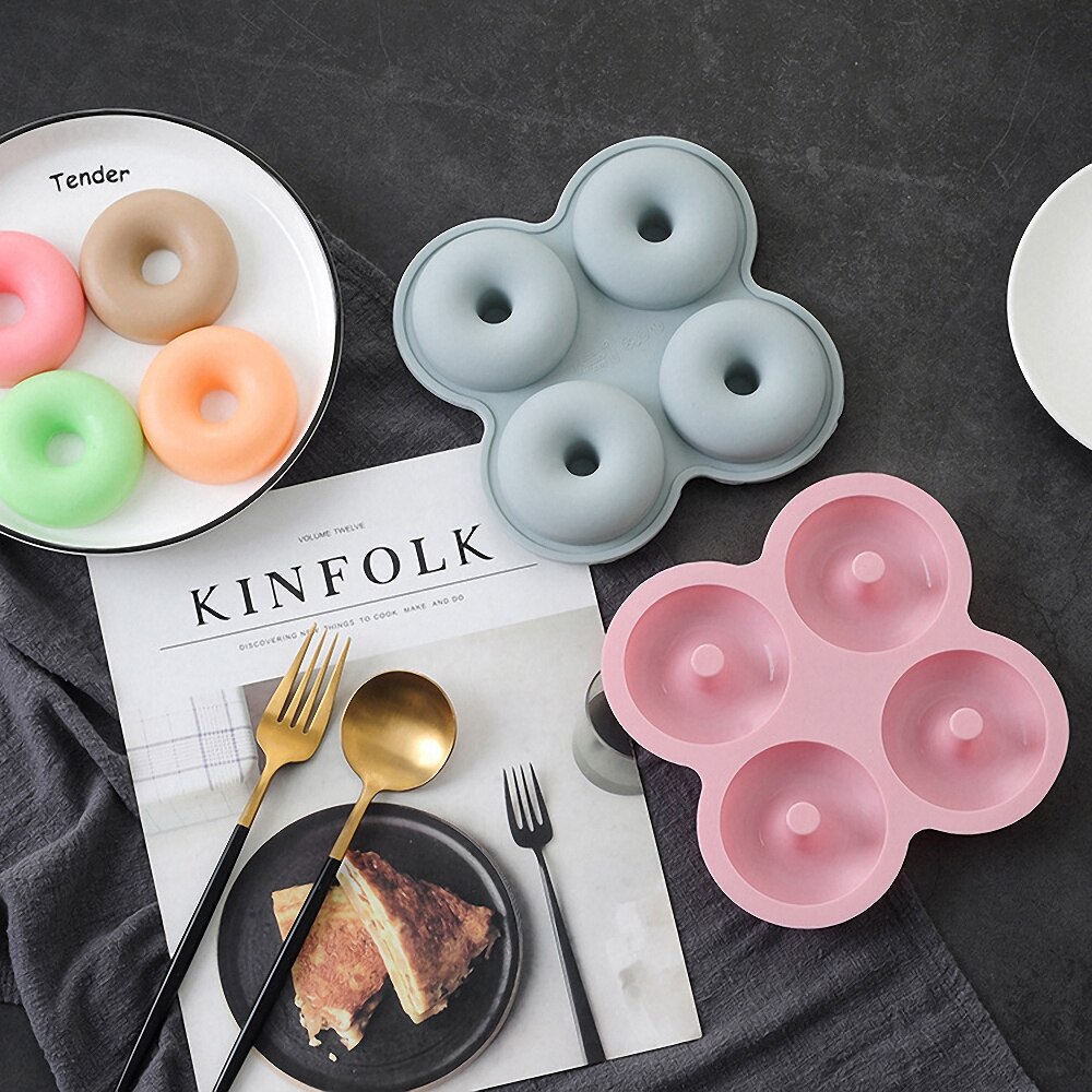 Diy 4 hulrum donut silikone form bagels muffins donuts maker non-stick wienerbrød chokolade kage dessert bradepande bagværk