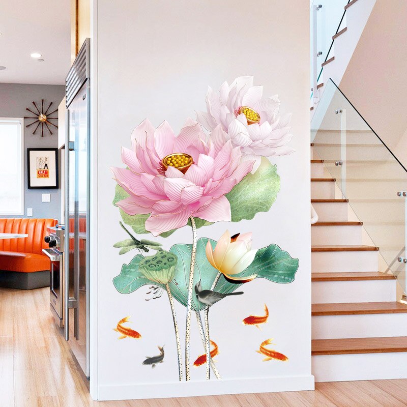 Lotus veggklistremerker 3d blomster tapet tenåring bad soverom stue dekor estetiske veggdekor wallstickers