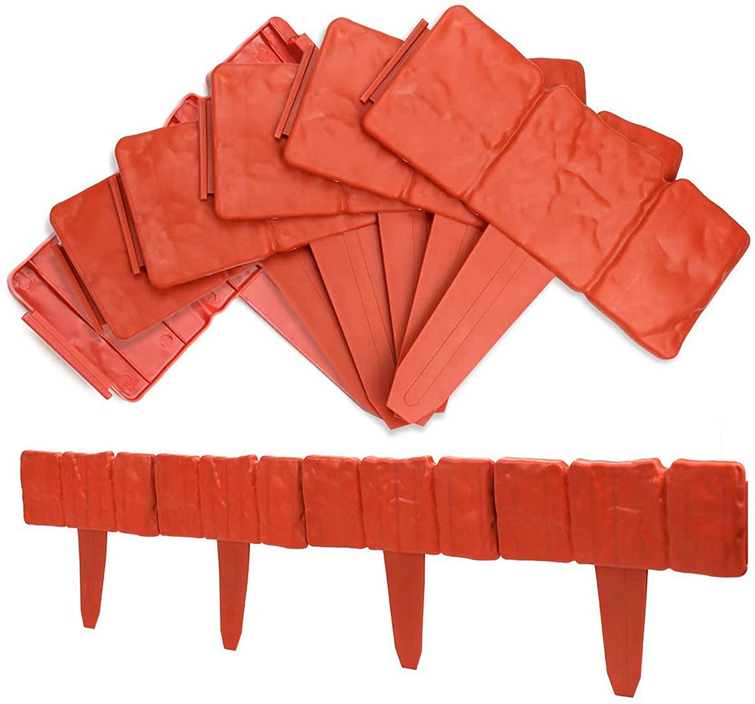 10Pcs Garden Fence Edging Cobbled Stone Effect Plastic Lawn Landscape Edging Plant Border DIY Decorations Flower Bed Border: Orange