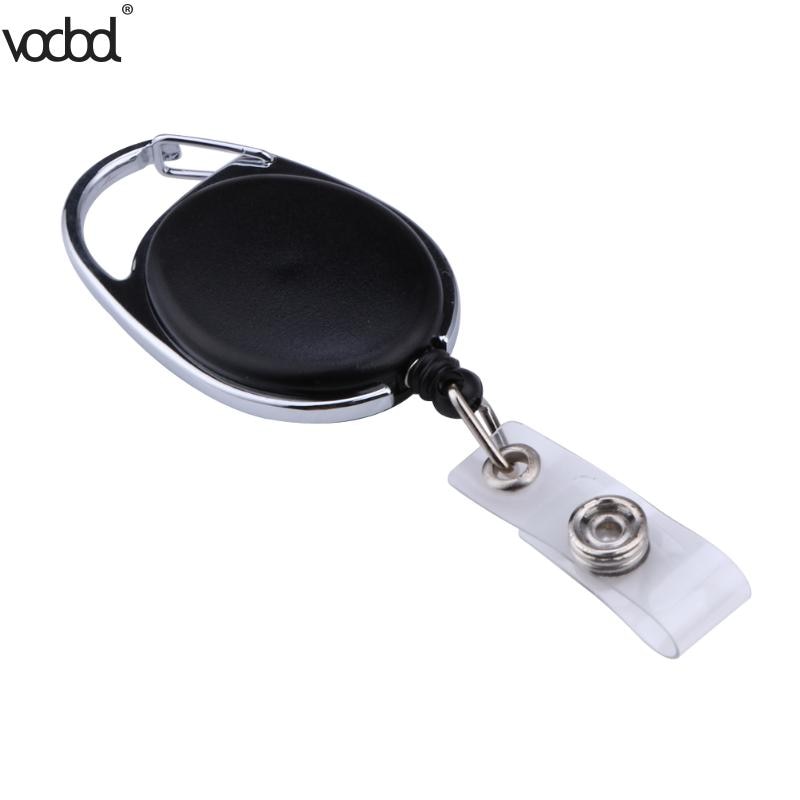 2pcs Black Retractable Pull Key Ring Chain Reel ID Lanyard Name Tag Card Holder Badge Reel Carabiner Style Retractable Holder