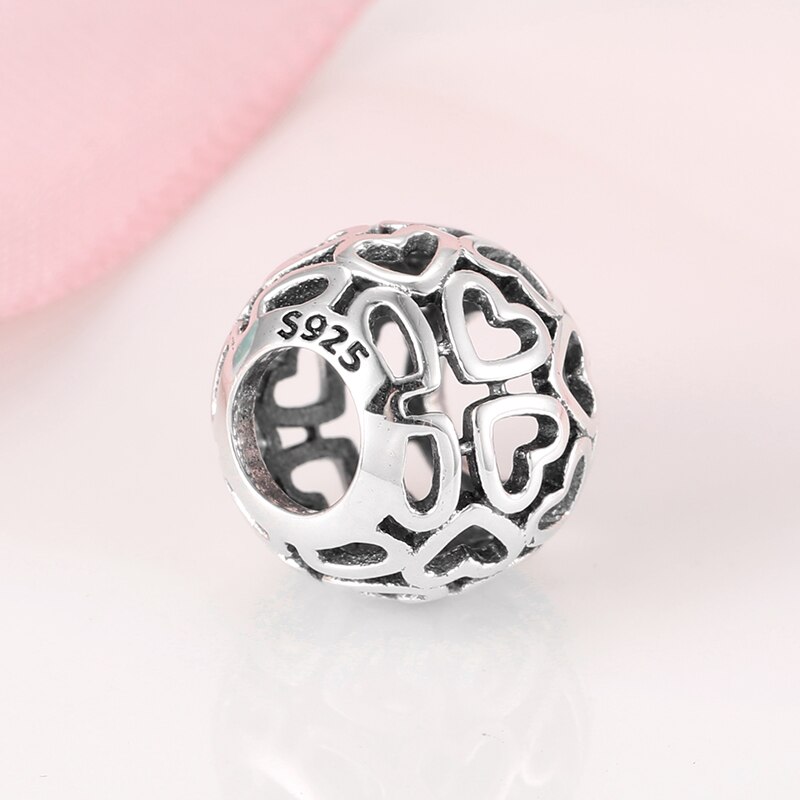 925 Sterling Silver charming Hollow Out Hearts fine beads Fit Original JIUHAO Charm Bracelet Jewelry making