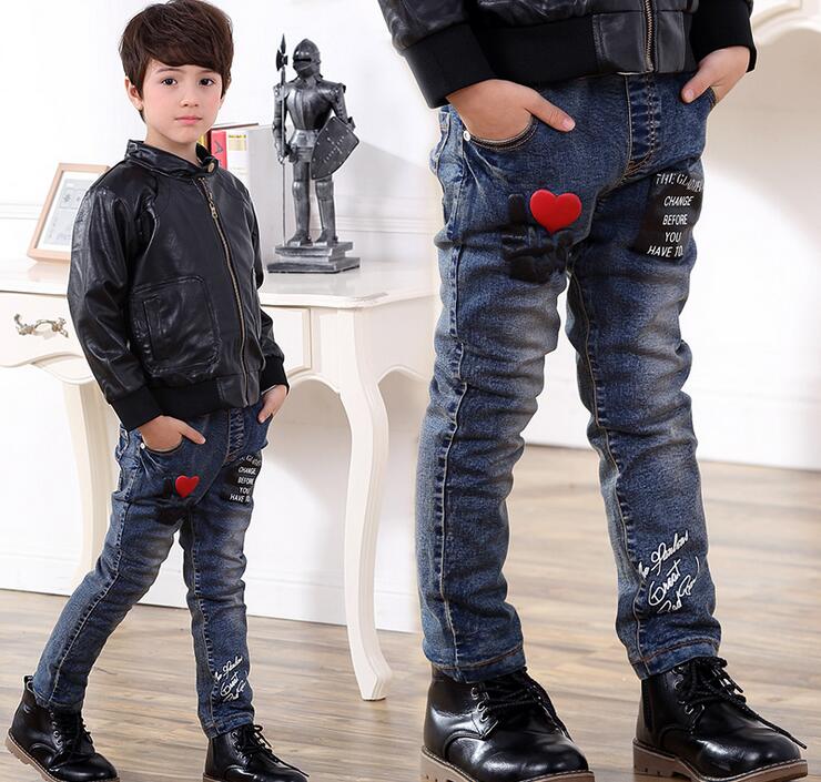 Spring Children Jeans Boys Red Heart Jeans Pants Light Wash Boys Jeans for Boys Casual Elastic Waist Children's Jeans 3-10T
