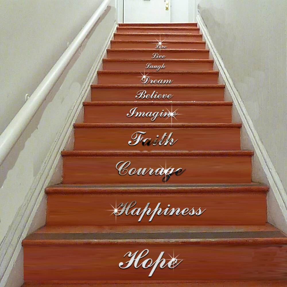 Gold Silver Mirror Stair Sticker Modern Self-Adhesive Stairway Wallpaper Removable Wall Decor Home Living Room Decal: Silver