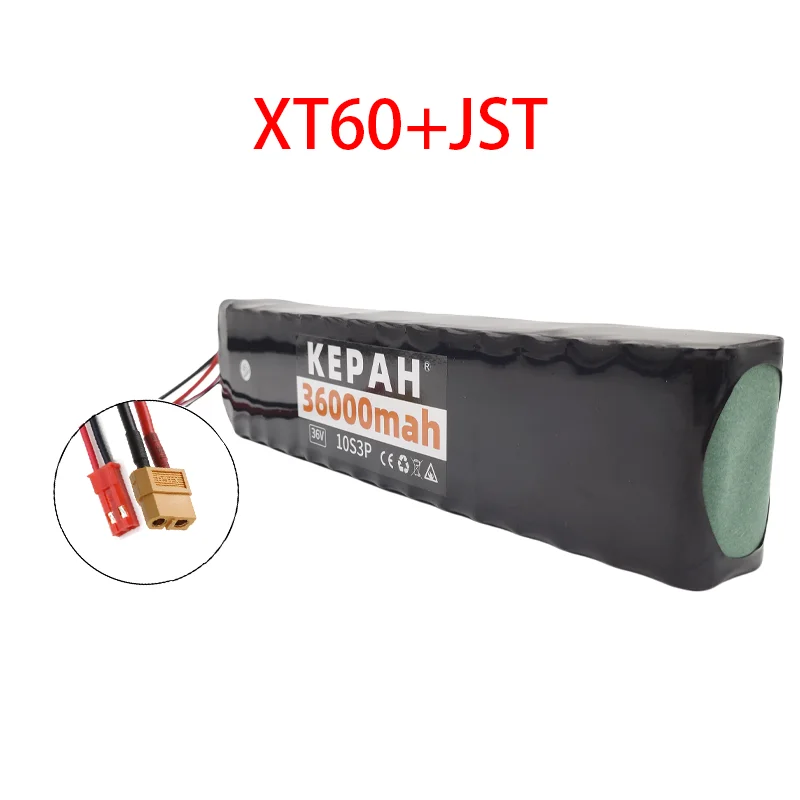 36 V 36 Ah wiederaufladbarer Lithium-Akku 18650 10S3P 500 W Leistung modifizierter 36 V Elektroroller-Akku mit BMS, SYP XT60 JST: Grau