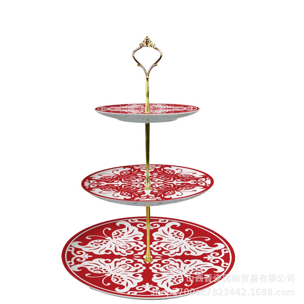 Chinese Plate Set Butterfly paper-cut bone china tableware set household fruit plate dessert tableware: Three layers