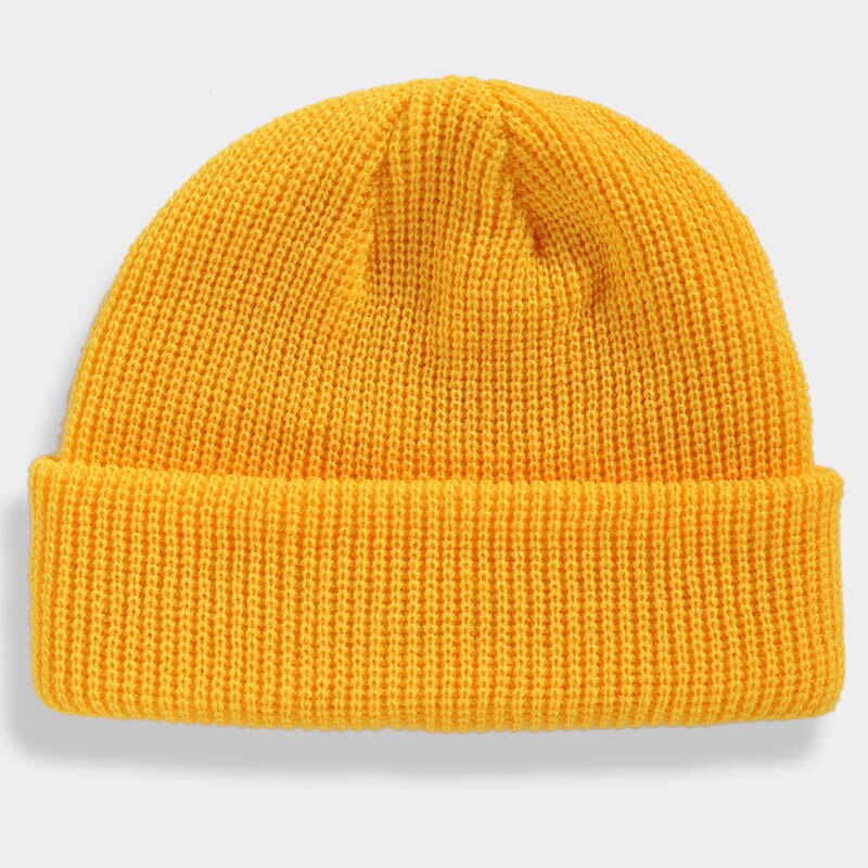 Vinter hue kort kalot unisex dame hue strikket hue hue sømandskasket manchet kantløs retro navy hat varm kalot: Gul
