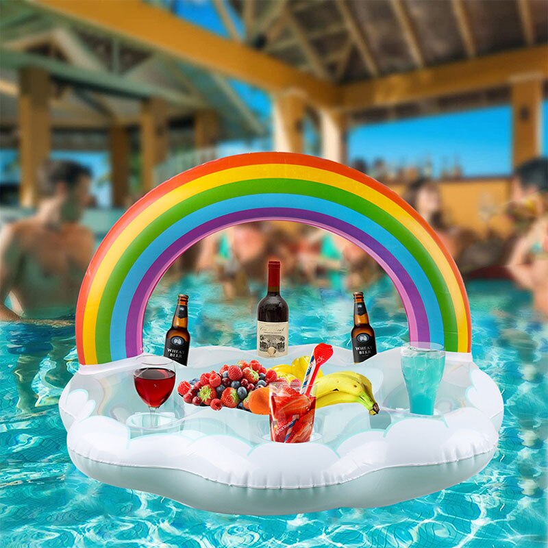 Pool Inflatable Coaster Tray Pineapple Rainbow Cloud Shape Drink Plate Floats Cup Holder Organizer Supply Pool Food Holder