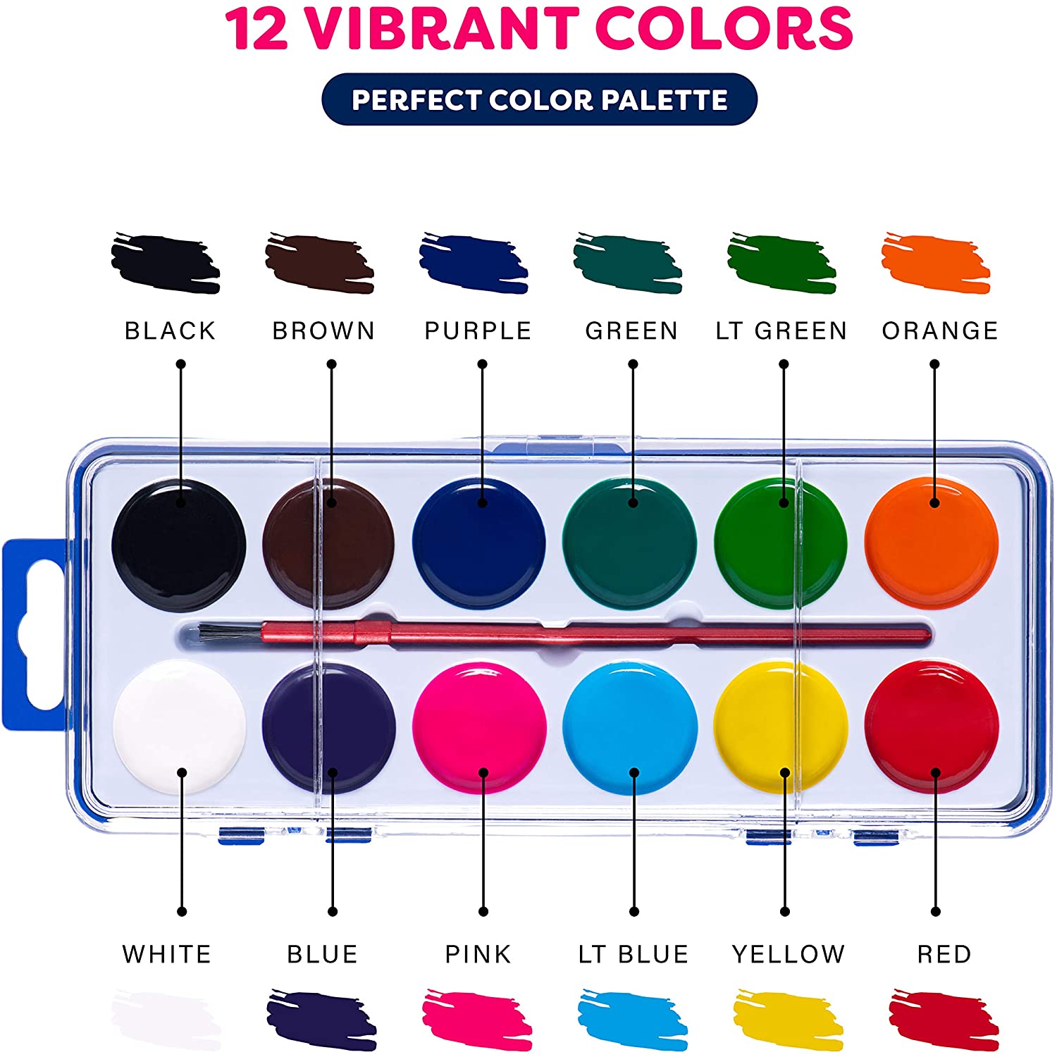 Juego de acuarelas lavables para niños y adultos, 6-24 colores, perfectas para la escuela y en casa, incluye pincel