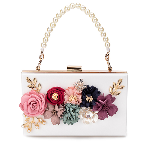 Women Luxury Evening Bags Wedding Party Pearl Flower Bride Handbag Crossbody Clear Hard Box Clutch Transparent Chain Bag: White with flowers