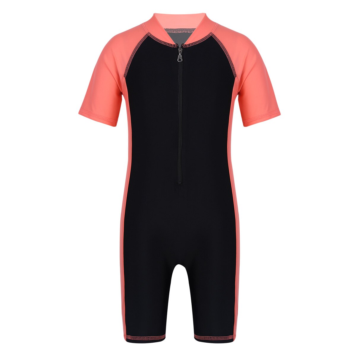 Maiô de verão para meninos e meninas, roupa de banho de uma peça com zíper frontal de mangas curtas para praia: Watermelon Red Black / L