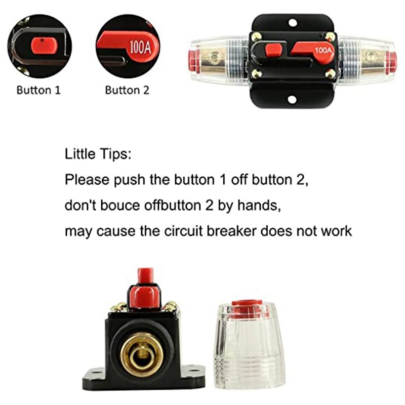 Car Audio Inline 100A Circuit Breaker, with Manual Reset, for Car Audio Marine Boat Stereo Switch Inverter