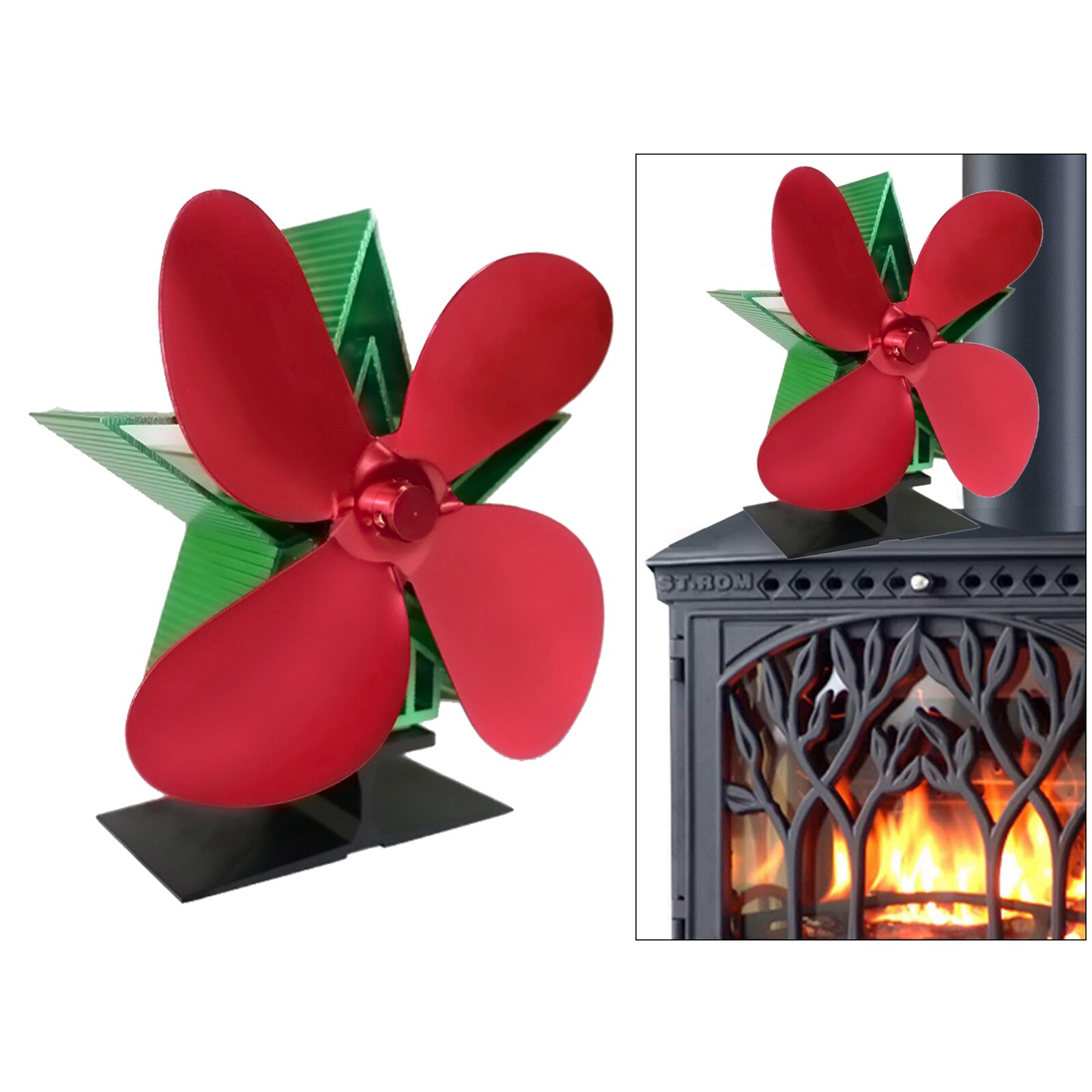 Stove Top Fan Fireplace, Wood Log Burner 4-Blade Heat Powered Silent Fan