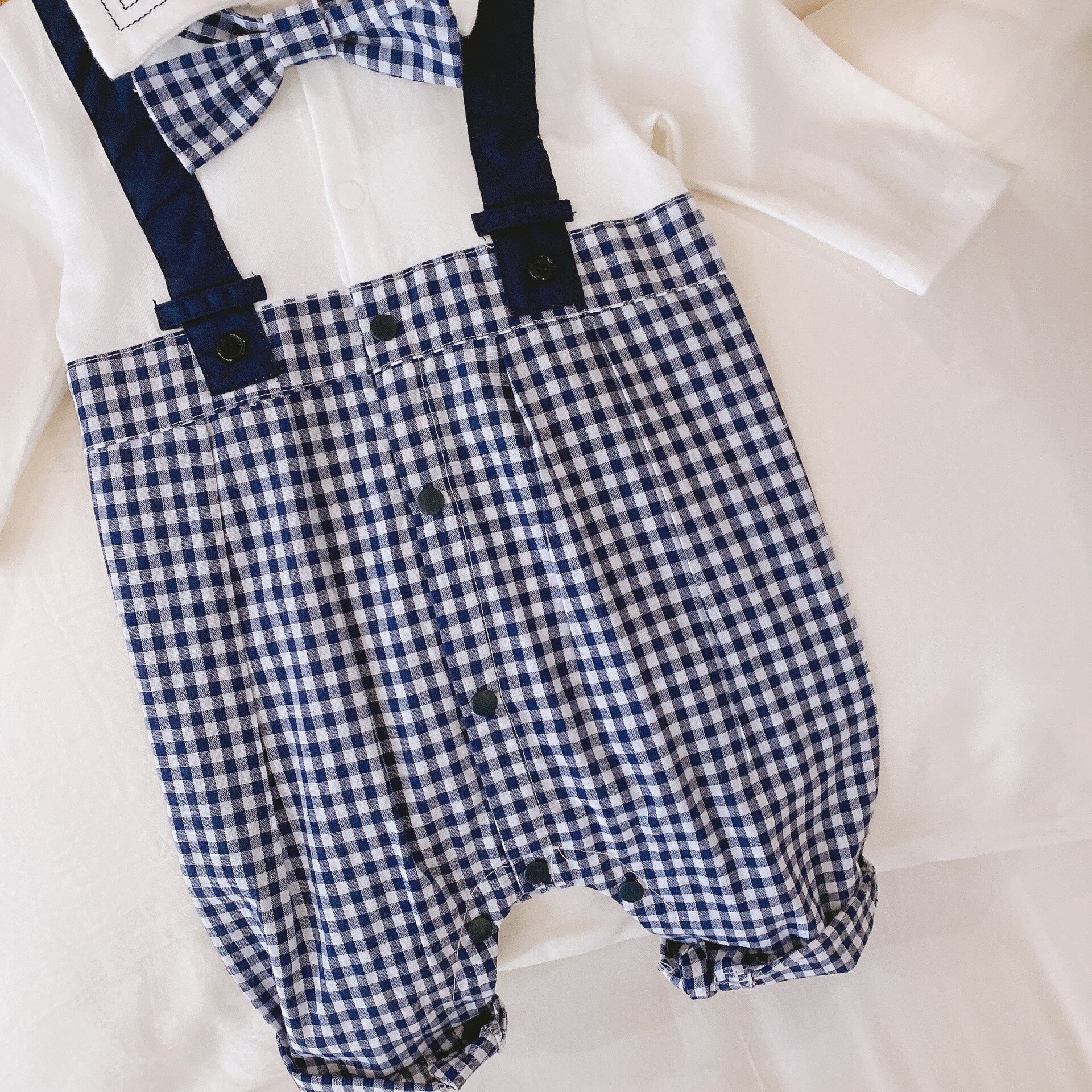 herbst Baby Junge Band Gefälschte Zwei-Stück Plaid Lange Ärmeln Krabbeln Kleidung Baby jungen kleidung