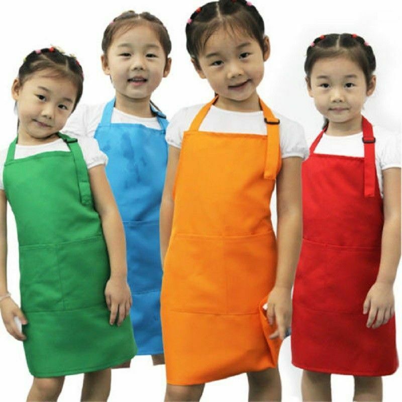 Barn förkläde barn målning matlagning baby pinafore enfärgad kök småbarn rena förkläden