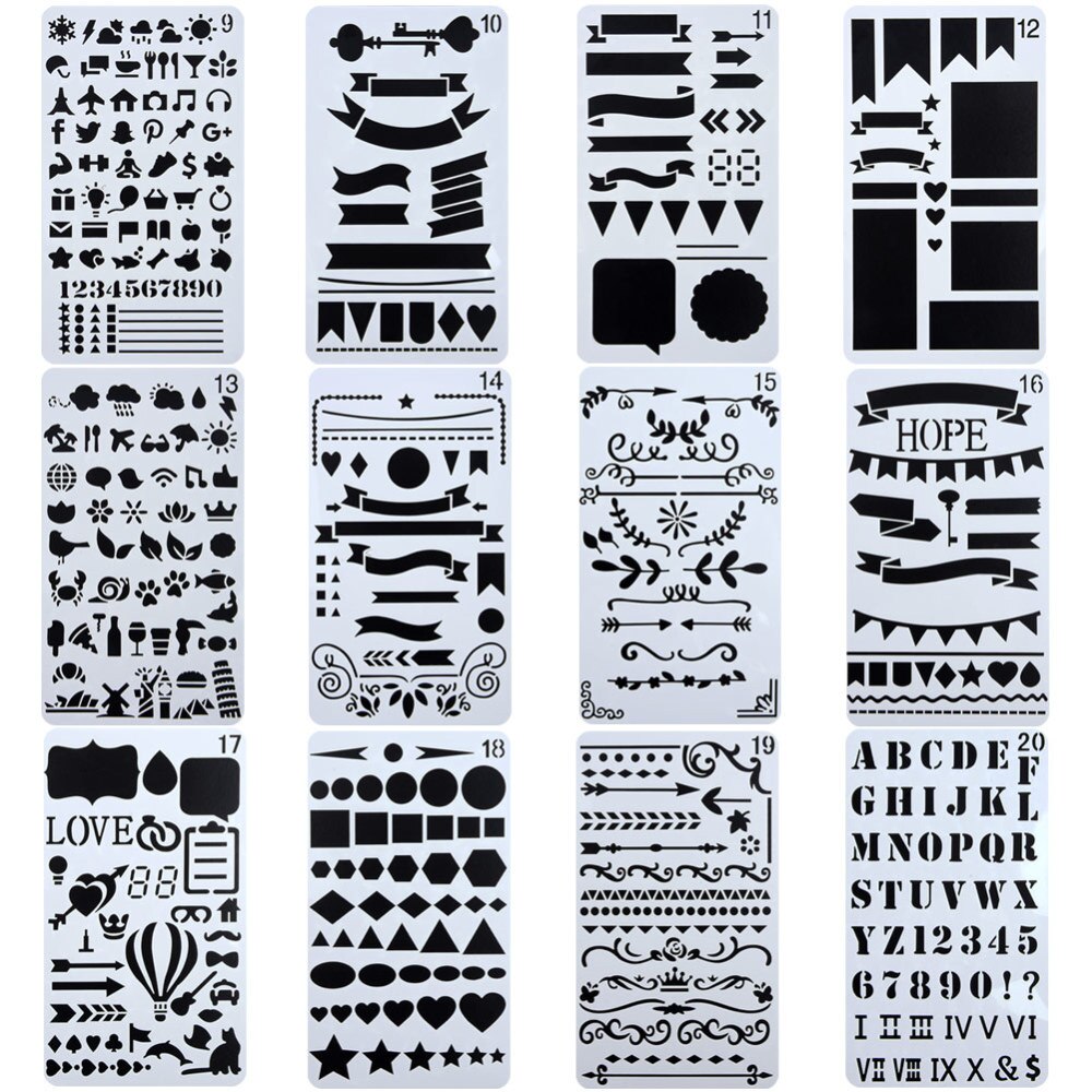 Journal Stencil Set Plastic Planner DIY Drawing Template Diary 12pcs For Notebook Schedule Book Scrapbook