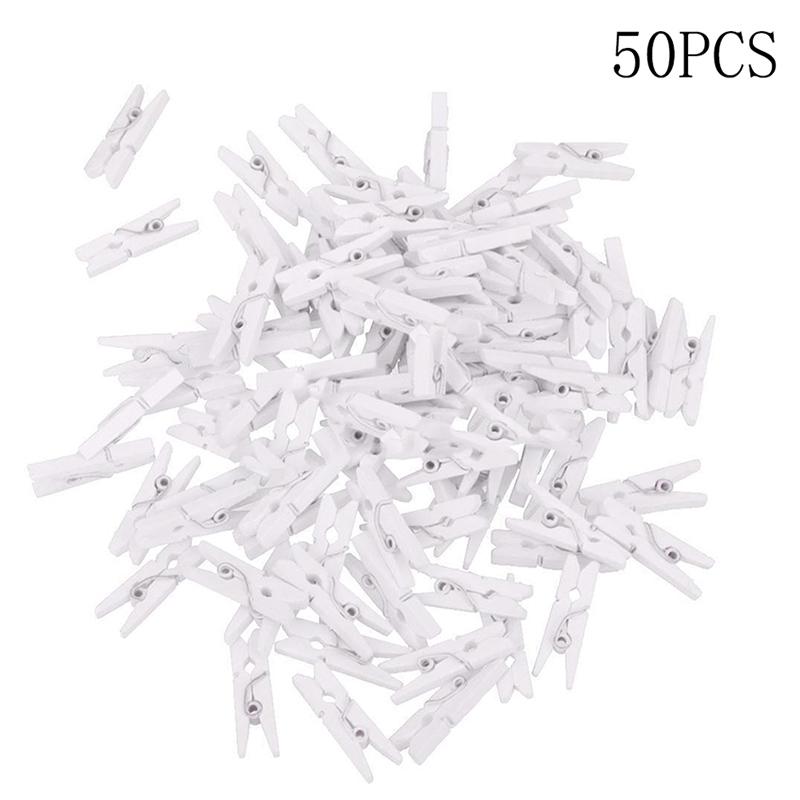 Clips de madera Natural para decoración de pared, pinzas pequeñas de 25mm, color blanco, para manualidades, 50 unids/set por juego: 50pcs white