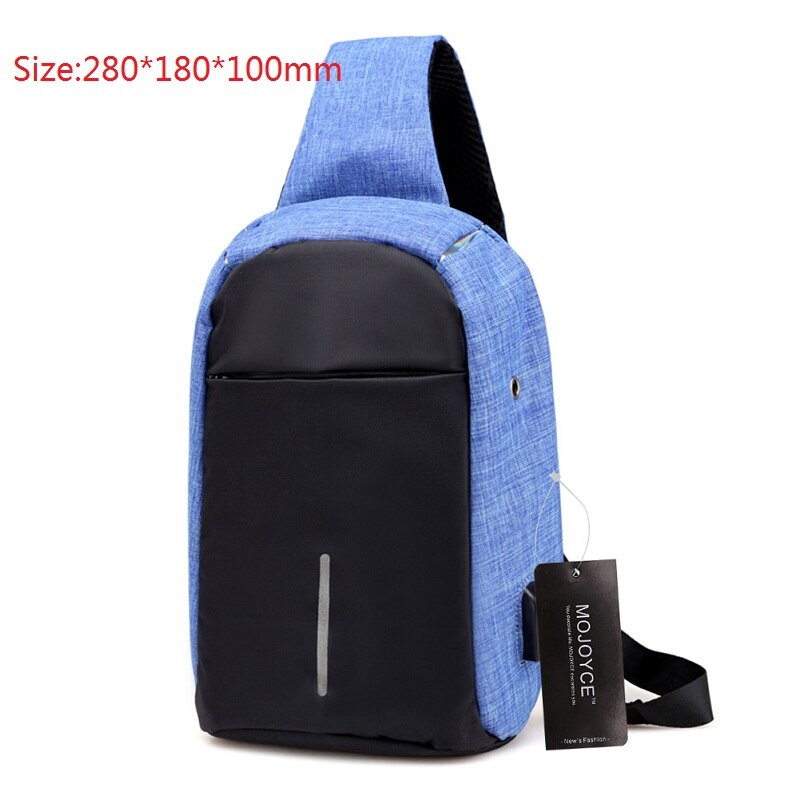 Male Leisure Sling Chest Pack Crossbody Bags for Men Messenger Canvas USB Charging Leather Men's Bags Handbag Shoulder Bags: Blue