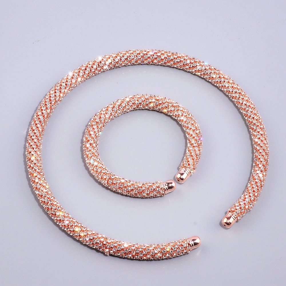 Disign Luxe Maxi Crystal Kraag Ketting Goud/Zilver Plated Rhinestone Draaimomenten Choker Kettingen Voor Vrouwen Bruiloft Sieraden: Rose gold set