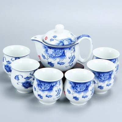 Kung fu te sæt, keramisk tekande dragt, blå og hvid porcelæn serie, anti skold dobbelt lag kop, japansk stil te sæt: G