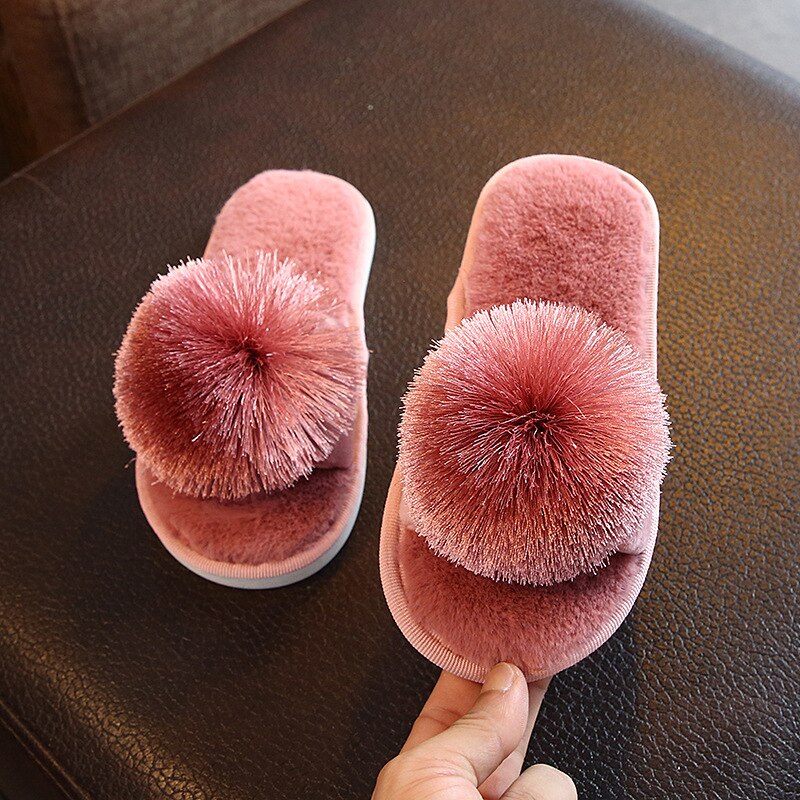 Vinter børn hjemmesko småbørn piger flip flop plys baby indendørs sko varme børn hjemmesko med plys bold sjt 008