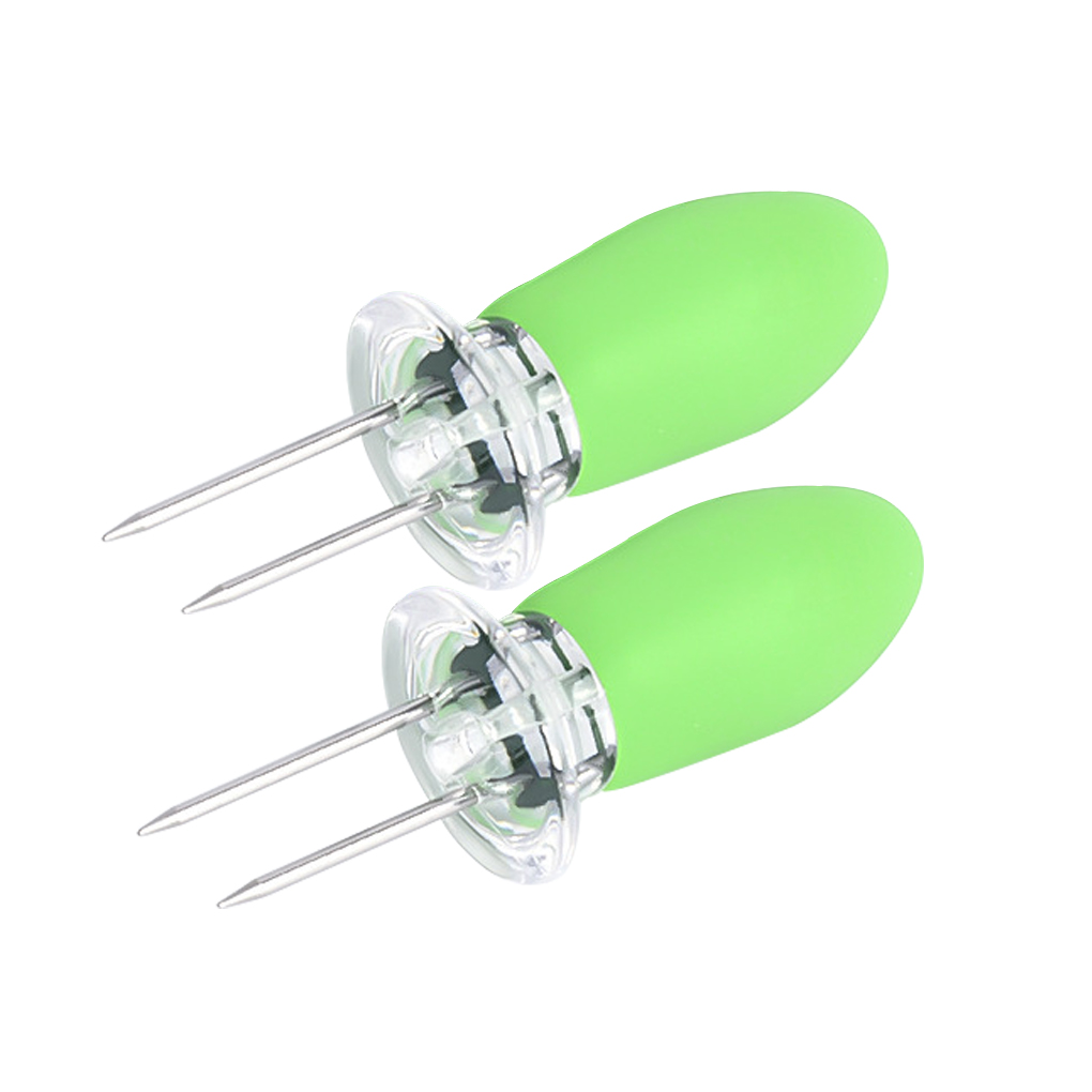 2 Stuks Vork Maïs Bbq Spies Rvs Corn Houders Maïskolven Spiesjes Fruit Vorken Barbecue Tool: 02