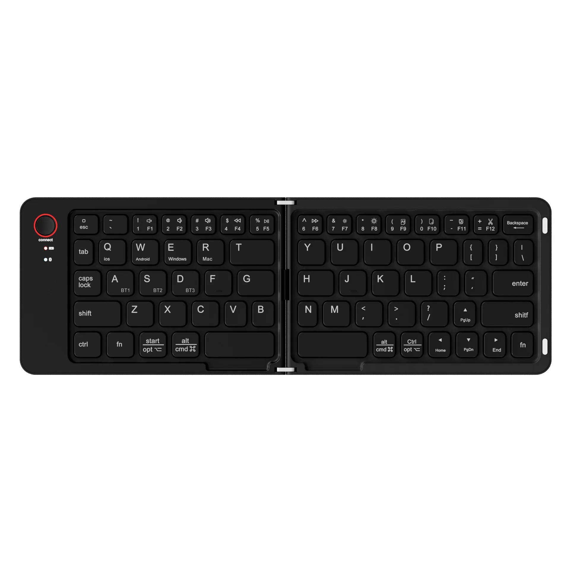 Taitettava Bluetooth-näppäimistö 68 Näppäintä - Kannettava Tabletille, Puhelimelle, Windows, iOS, Android: Musta / Musta kytkin