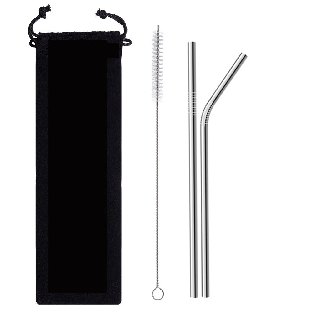 Reusable Drinking Straw Stainless Steel Straw for Bubble Tea Eco Friendly Drinking Straws for Drink Water Cappuccino Coffee: silver set