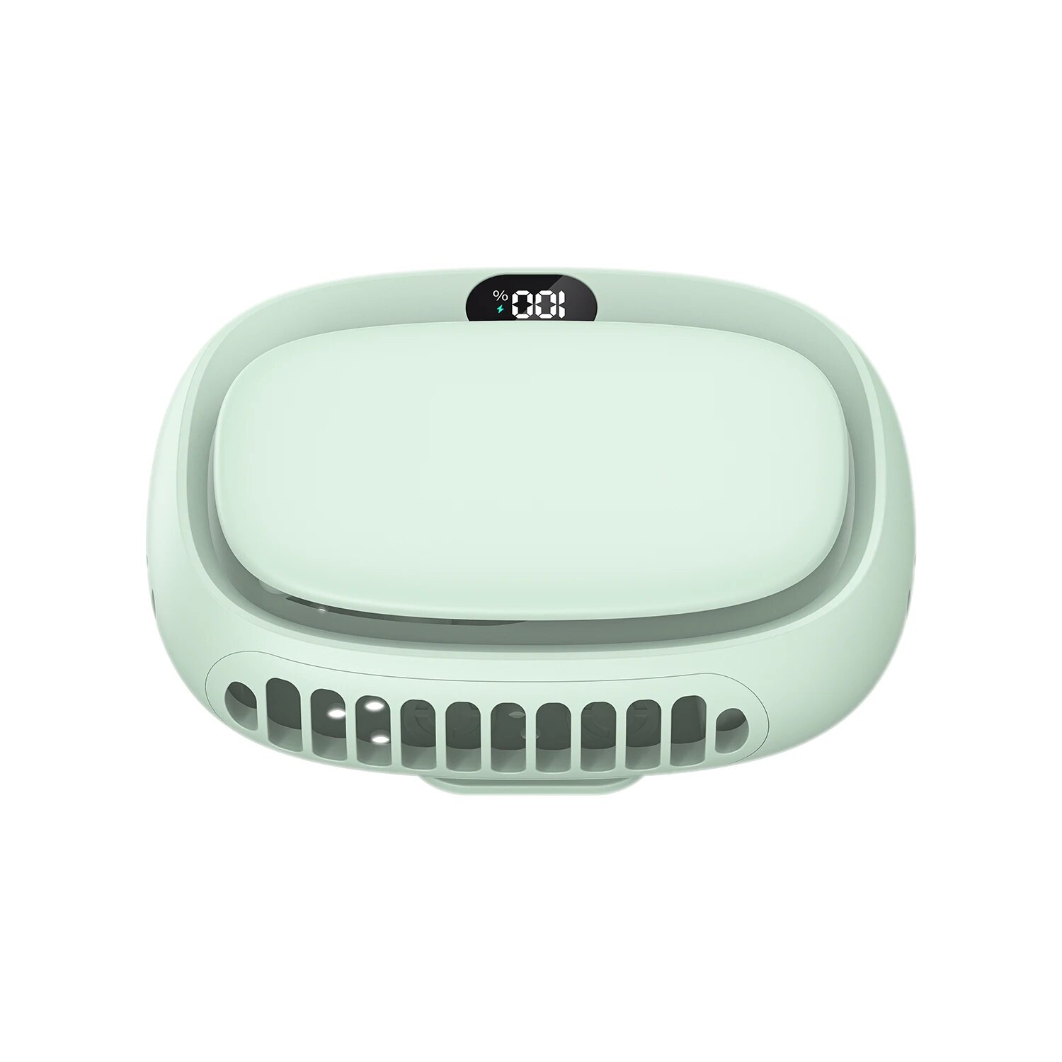 Mini ventilateur portatif multifonction suspendu au cou, 2024 mAh, 5 vitesses, Rechargeable par USB, avec écran d'affichage, nouveauté 1800: vert clair