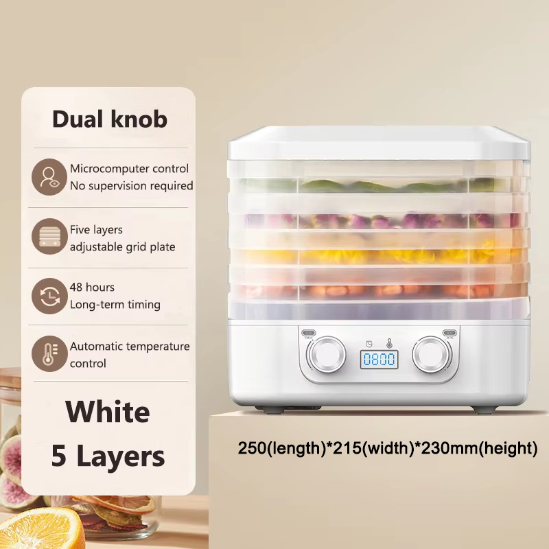 Secador de aire multifunción para frutas secas, máquina de secado de carne, verduras y hierbas, temporizador Digital, Control de temperatura, deshidratador de alimentos, 5 bandejas: Multicolor / 220 V