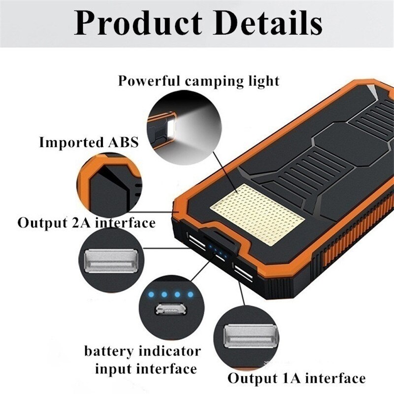 80000Mahsolar Opladen Power Bank Snel Opladen Externe Batterij Oplader Outdoor Waterdichte Power Bank