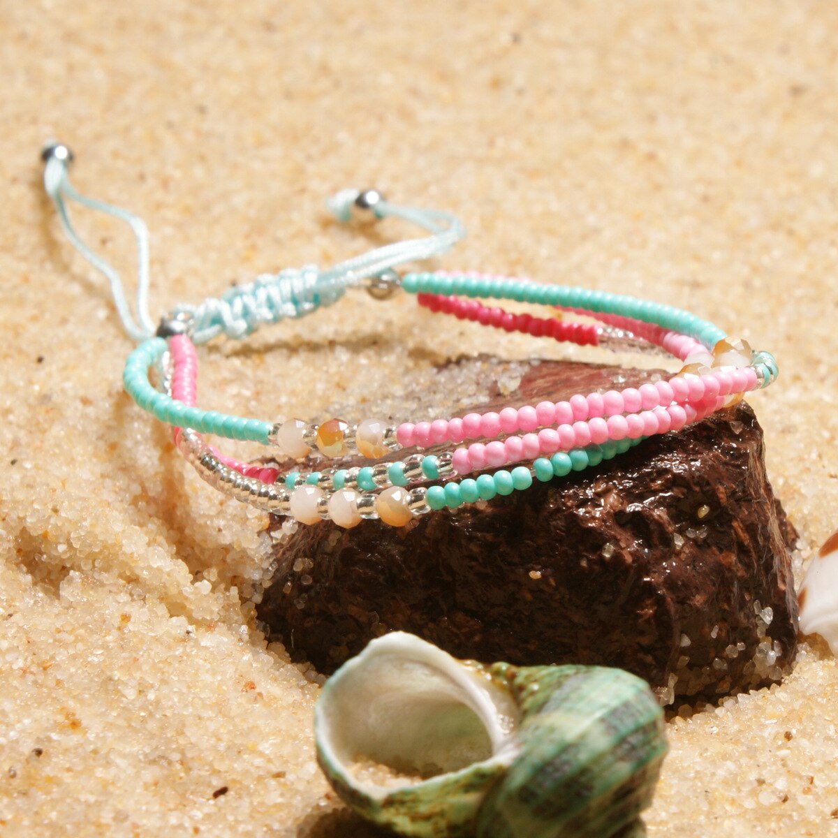 Simple Three Layers Multicolor Boho Handmade Tether Seeds Beaded Bracelets for Women Summer Beach Jewelry: style 2