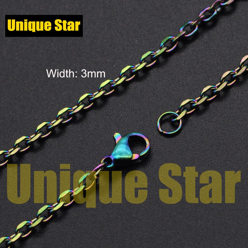 3pcs/lot Steel Rainbow Plated Basic Necklace Chain 100% Stainless Steel Foxtail Figaro Rope Hip Hop Necklaces Chains: HC006-3-Q / 61cm-24inch