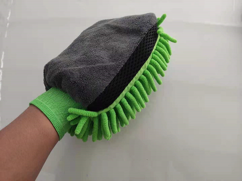 1/5pcs Car Washing Gloves Waterproof Microfiber Chenille Gloves Car Cleaning Mitt Detailing Brush Auto Care Double-faced Glove: XS / green