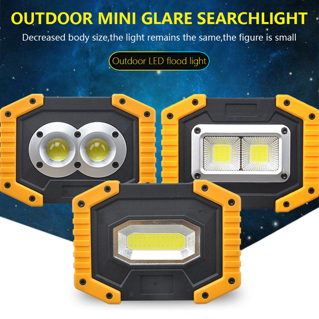 Power COB Work Lamp USB LED Portable Lantern Rechargable Waterproof 3-Mode Emergency Spotlight Floodlight for Camping Hike Run