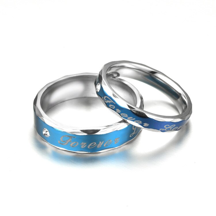 Aroutty – bague de mariage bleu pour homme et femme, en acier inoxydable, cœur de fiançailles, amour éternel