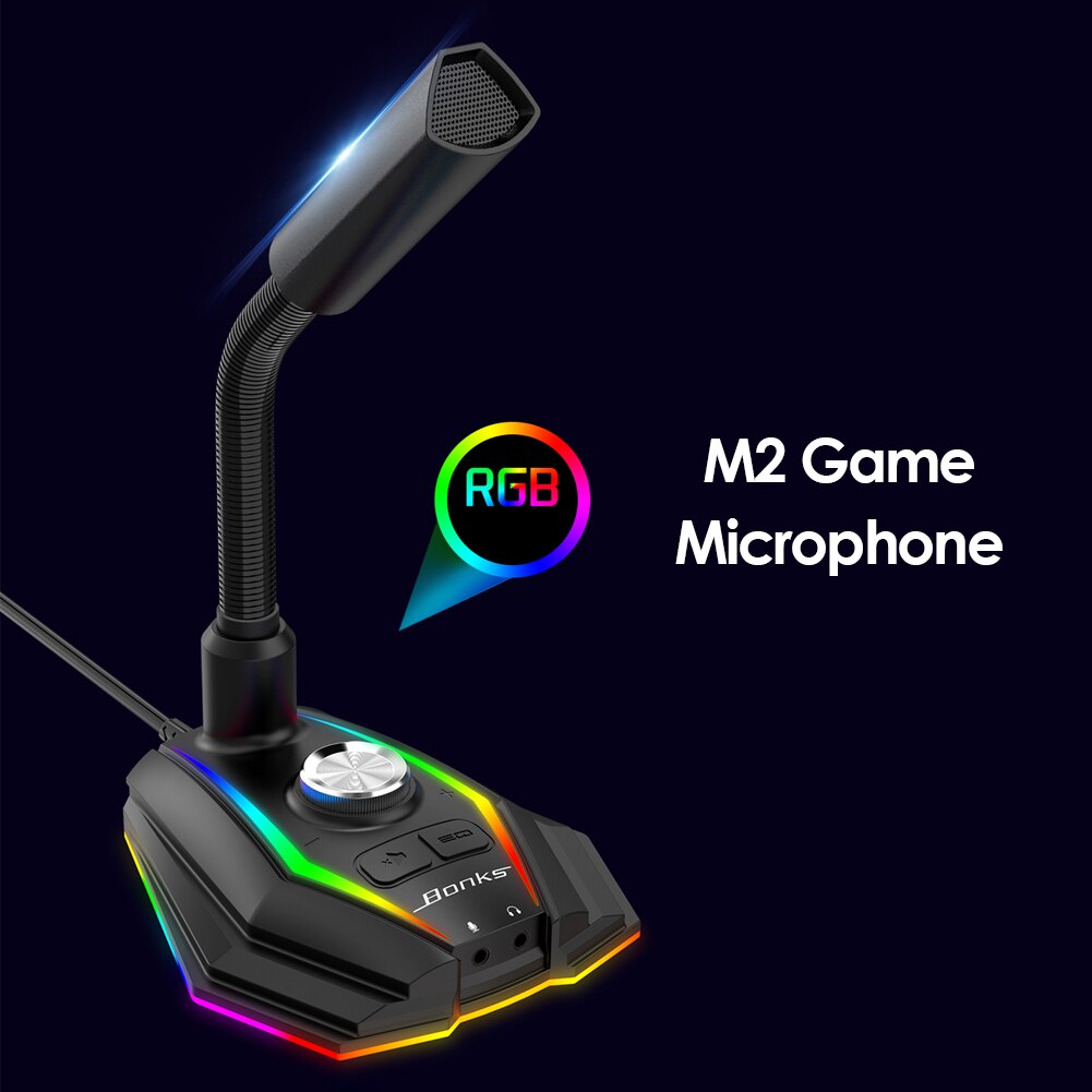 Desktop Microphone 3.5mm/USB/RGB/EQ Studio Vocal Record 360 Omnidirectional Microphone for Gaming Business Conference