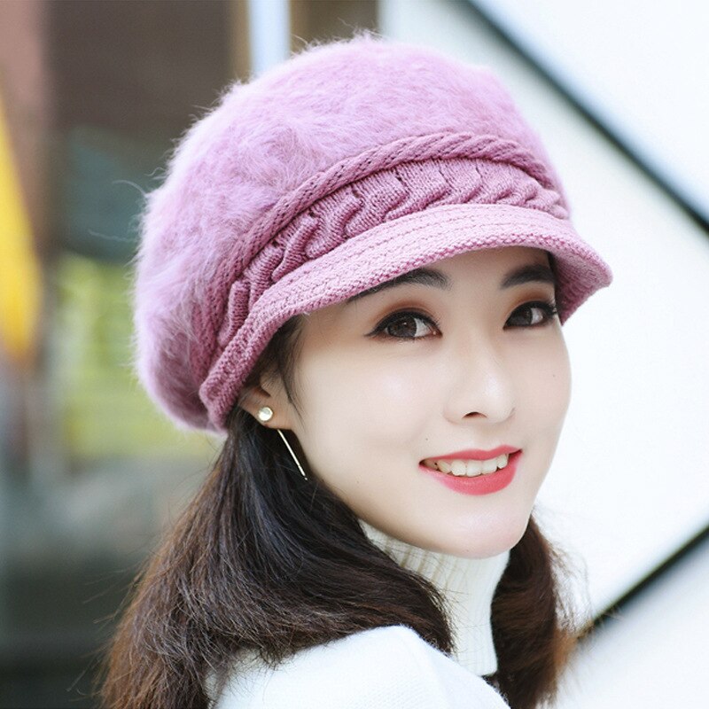 LINJW Koreanische Stil Winter Hüte Warme frauen Hütte Herbst Pelzigen Mütze Hüte für Mädchen Weibliche lässig Barett Hütte Frühling kurze Krempe Kappe: Violett