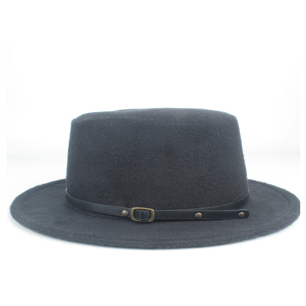 Men Women Flat Top Hat Winter Casual Hat Wool Trilby Fedora Hat Wide Brim Hat Size 56-58CM