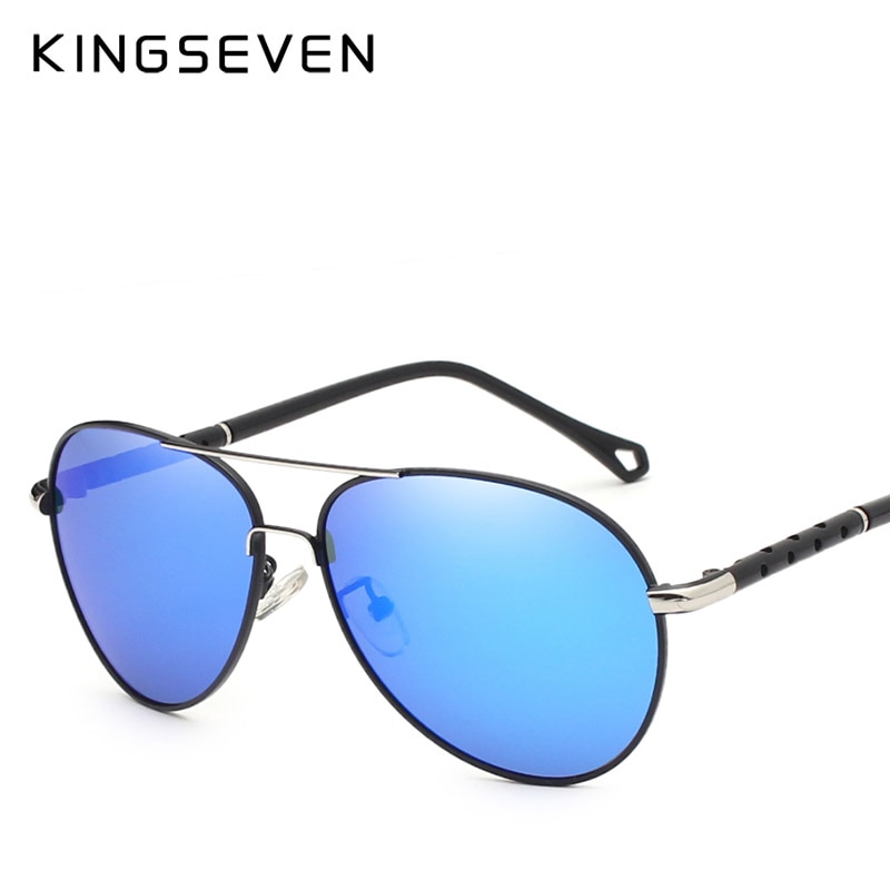 KINGSEVEN Brand Pilot Sunglasses Men and Women Polarized Mirror Hollow Frame UV Glass Goggles For Driving Fishing N7866: Blue