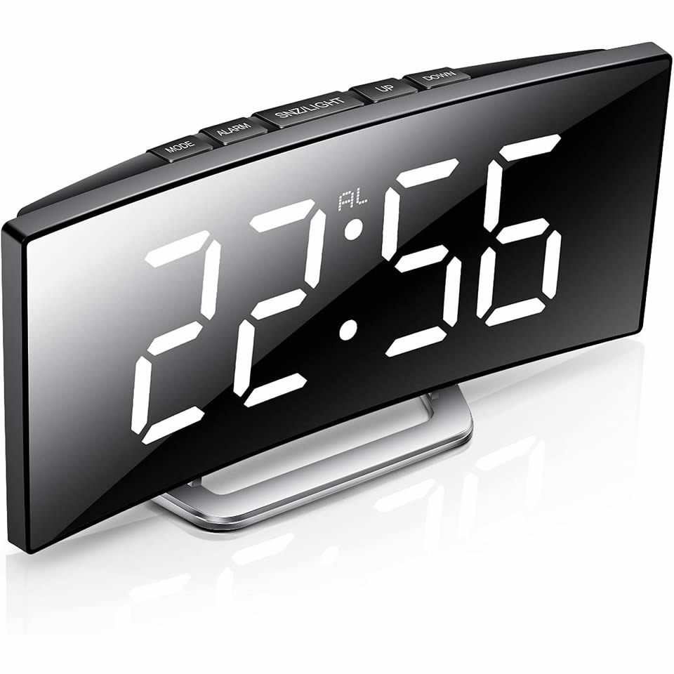Digital Alarm Clock Desk Table Clock Curved LED Screen Alarm Clocks for Kids Bedroom Temperature Snooze Function Home Decor