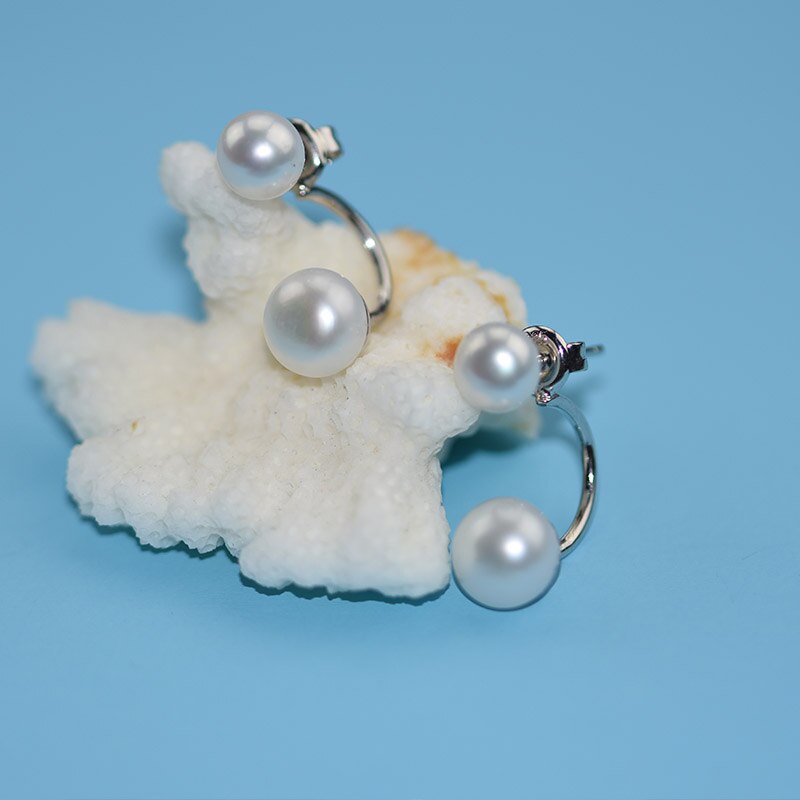 YIKALAISI 925 Sterling Zilver Natuurlijke Afgeplatte Dubbele Parel Oorbellen sieraden Voor Vrouwen 6-7-8mm Parel Dual Gebruik Manier 4 kleur