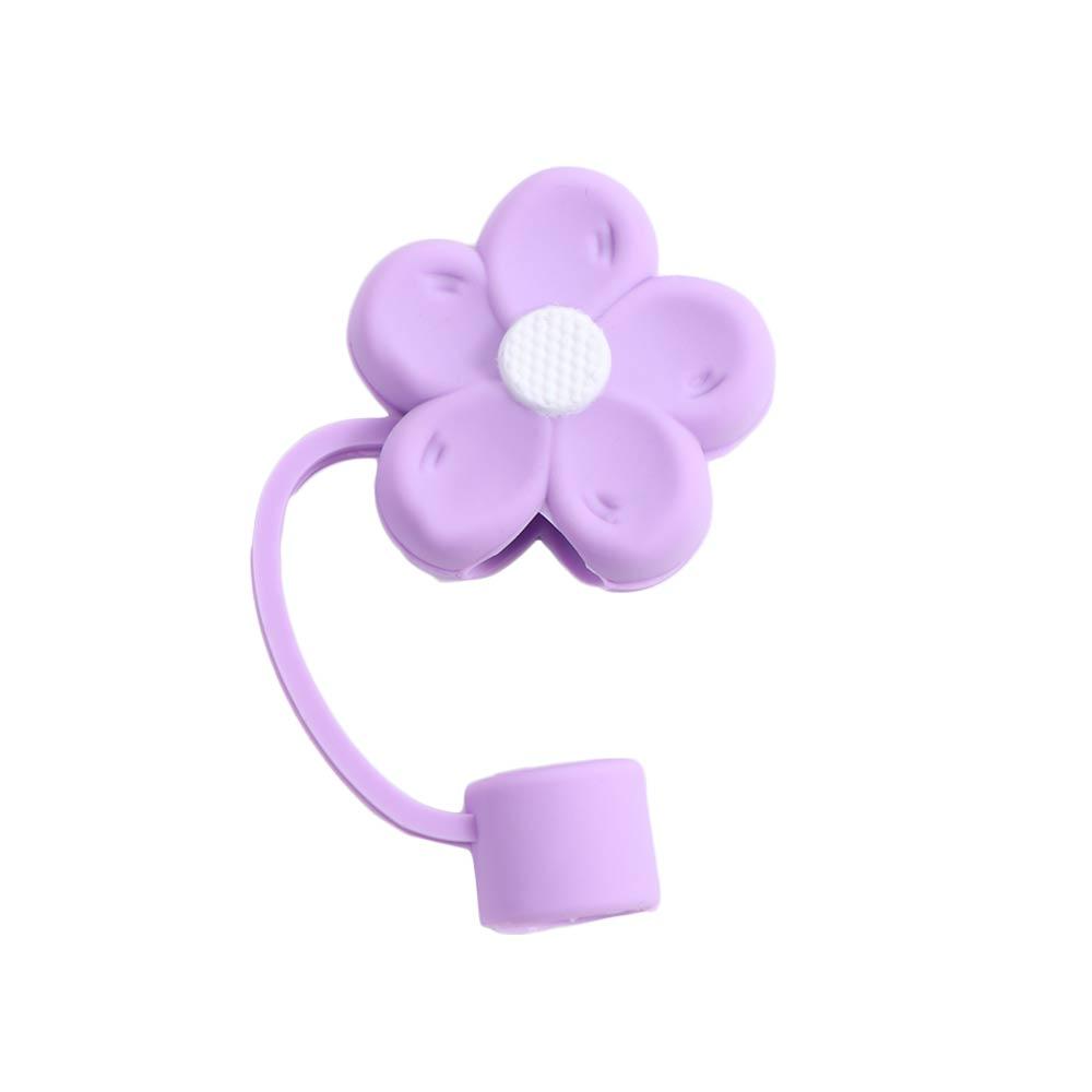 Blomformade silikonsugrörsskydd mjuka dammtäta sugrörsskydd med handtag blommande sugrörstoppare för tumblers: Ljusgrön