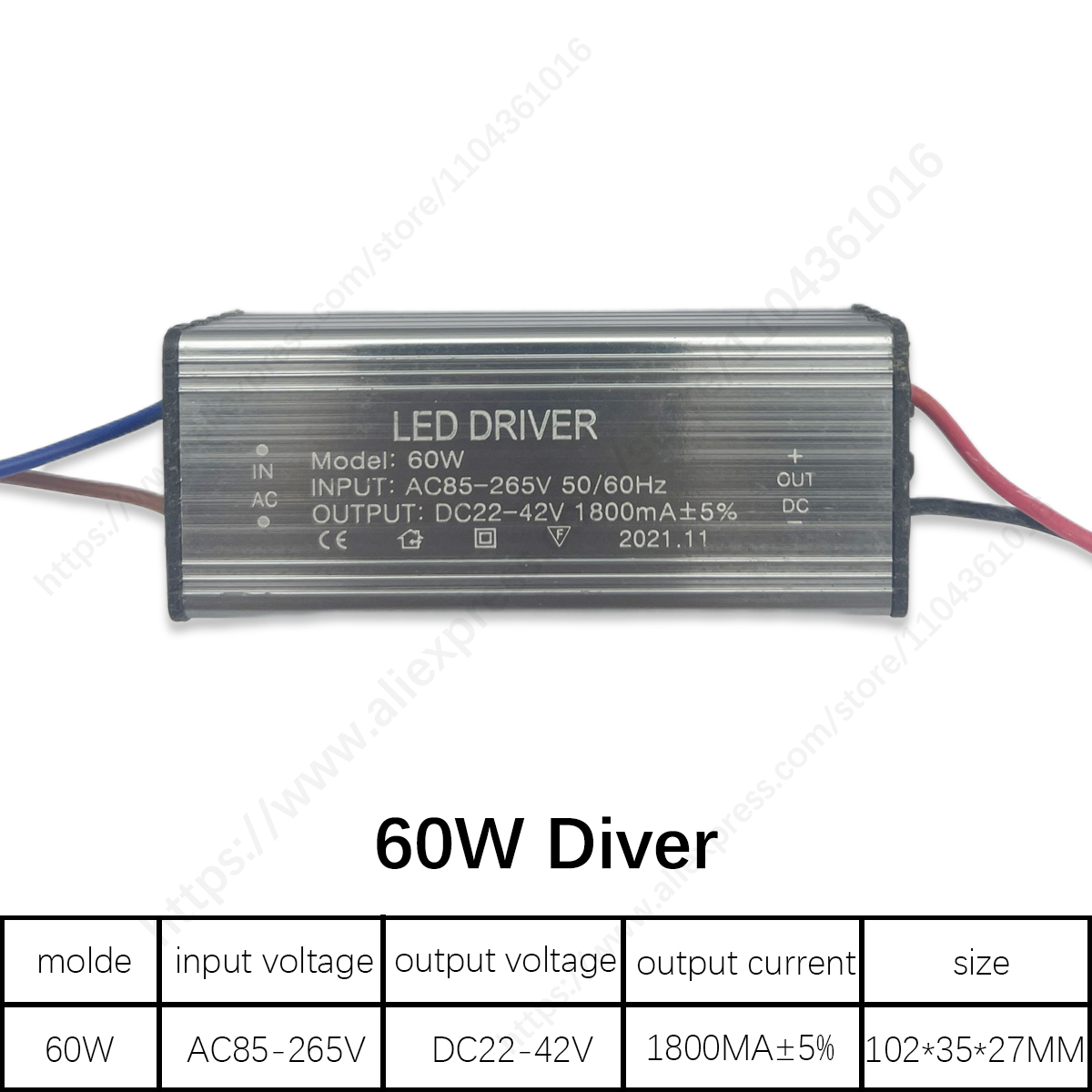30W 50W 60W 80W 100W bez migotania wodoodporny sterownik doprowadziło stałe napięcie DC24-42V zasilacz AC85-265V transformatory oświetleniowe: Brązowy