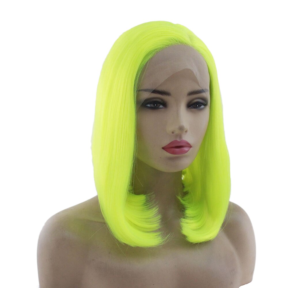 Similler groene fluorescerende roze bob synthetische kant voorpruiken kort haar steil voor vrouwen zwart klassiek middendeel