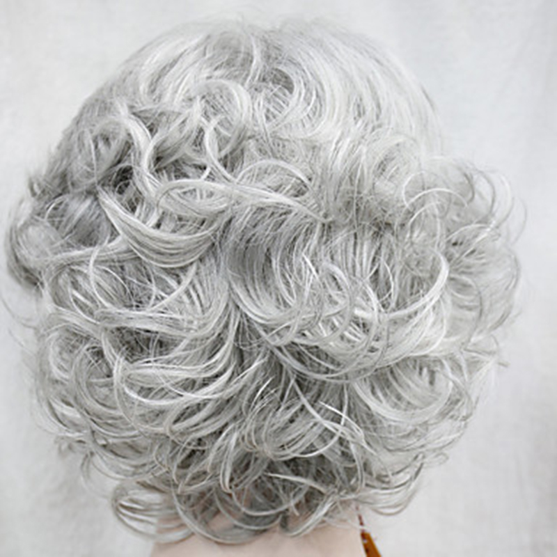 HAIRJOY-Peluca de cabello sintético para mujer, Pelo Rizado corto, color plata, blanco, gris, degradado, fibra resistente al calor
