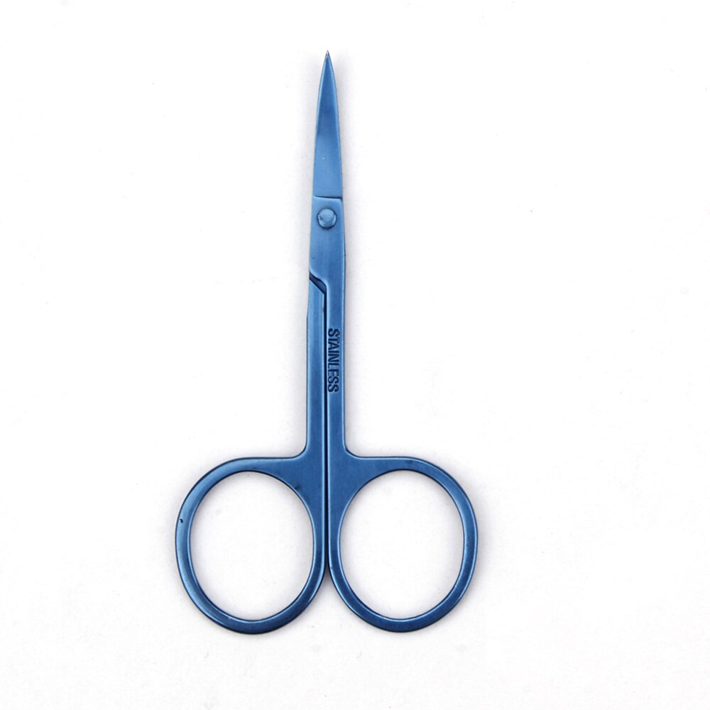 Petit ciseaux à ongles bleu manucure pour ongles en acier inoxydable sourcil nez cils cuticules ciseaux outil de maquillage incurvé: blue