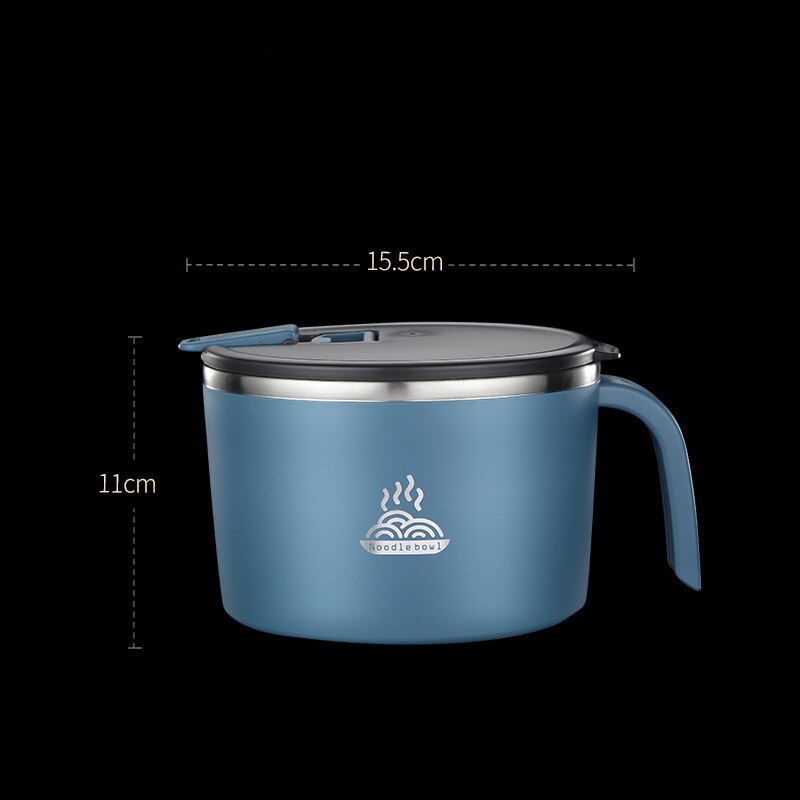 304 Stainless Insulated Lunch Box Sealed 2 Layer Compartment Lunch Box Portable Insulation Bag Anti-scalding Instant Noodle Bowl: noodle bowl blue